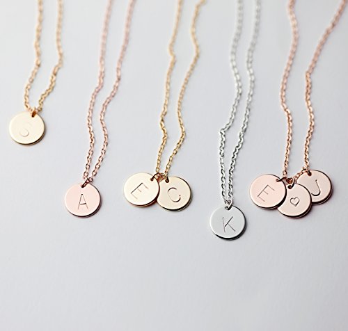 Rose Gold Initial Necklace Initial Disc Necklace Mothers Day Gift Bridesmaid Jewelry Gift for Her