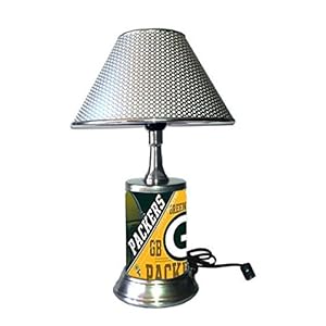 Rico Table Lamp with chrome shade, Green Bay Packers plate rolled in on the lamp base 414ZWPCs 2BFL