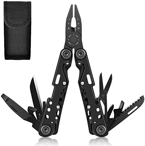 11 in 1 Multi-Tool | Stainless Steel Black Oxide Multitool Pocket Army Knife | Carry Bag Included | Multifunctional Foldable Pliers Screwdriver Knife