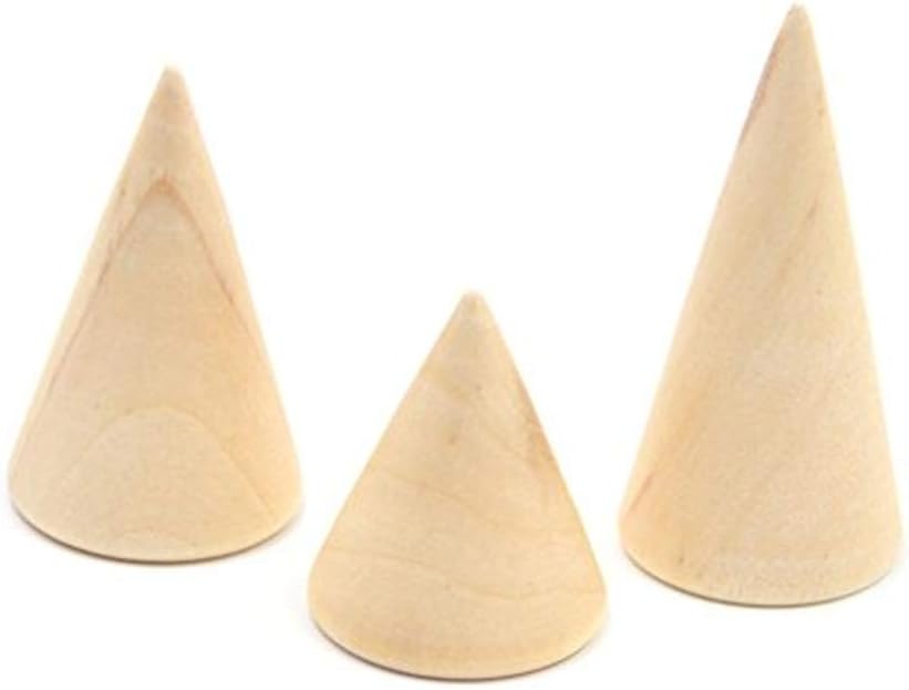 quanjucheer 3Pcs Wood Cone Ring Display Stand,Wooden Jewelry Pendant Holder Showing Stand