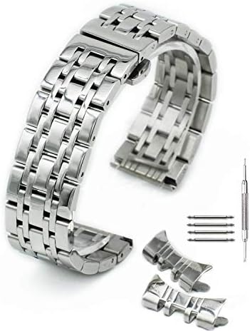 Curved Stainless Steel Polished Metal Watch Band Strap Butterfly Buckle Clasp Men Women 14-24mm Silver