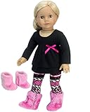 Sophia's 18 Inch Doll Outfit, 3 Pc. Set of Hot Pink Print Knit Leggings, Black Ruffle T and Hot Pink Fur Boots Perfect for 18 Inch American Girl Dolls & More! Black Ruffle T, Leggings and Boots