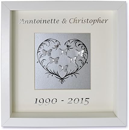 25th Wedding Anniversary Framed Butterfly Heart