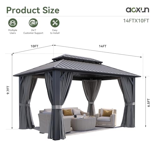 Aoxun 14x10 Hardtop Gazebo Review: Double Steel Roof with Curtains & Netting image 19