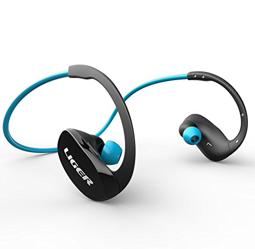 Bluetooth Headphones, Liger XS900 Wireless Bluetooth 4.0 Headphones with Noise Cancelling and Mic - Great for Sports, Running, Gym, Exercise -Wireless Bluetooth Earbuds Headset Earphones - Blue