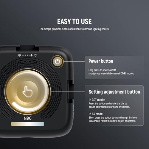 NEEWER ENTRY LEVEL VERSION Magnetic LED Camera Light, 96 LEDs Bi Color Small Clip On Panel Light, 2000mAh 3000K-9000K CRI80+, 3 Cold Shoes 1/4" Thread for Tripod, Video Recording Selfie Lighting, N96
