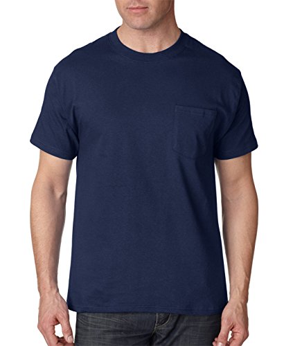Hanes mens BeefyT 100% Cotton TShirt with Pocket(5190)-Navy-XL