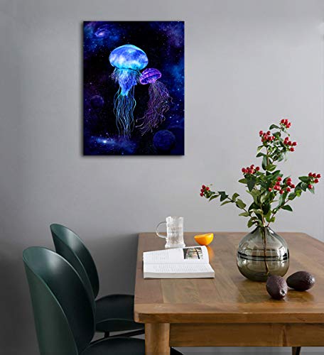 Jellyfish Wall Art Galaxy Canvas Picture Blue Fantastic Cosmic Canvas Artwork Contemporary Art Prints Framed for Home Office Kitchen Bathroom Bedroom Nursery Living Room Decor 12\
