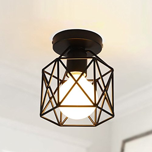 Vintage Ceiling Light, MKLOT Ecopower Industrial Style Square Semi Flush Mount Ceiling Lighting Lamp Fixture 5.91" Wide with Cage in Black