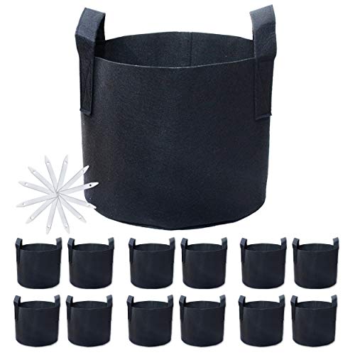 PHYEX 12-Pack 10 Gallon Nonwoven Grow Bags, Aeration Fabric Pots with Durable Handles, Come with 12 Pcs Plant Labels