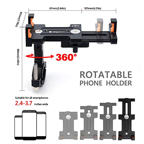 ELECFUN Bike Phone Mount, 360° Rotation Aluminum Phone Holder for Bicycle, Motorcycle, Adjustable Handlebar Rack for iPhone X 8 7 6 | Plus, Galaxy S9 S8 S7 | Plus, All 2.4"-3.7" Wide Phones - Thumbnail 2