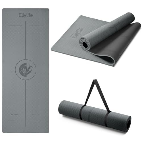 Yoga Matte Rutschfest Dick, Naturkautschuk + Eco TPE, Ausrichtungslinien