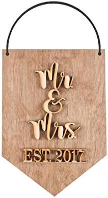 Mr and Mrs EST 2017 Decorative Hanging Sign Wall Decor--Perfect Wedding Photo Prop!!! (Small, Light Stain)