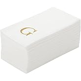 Luxenap 15.8 X 7.9 Inch Linen-Feel Guest Towels, 50 Lettered Hand Towels - Gold Letter 'G', Sans Serif Font, White Paper Dinner Napkins, airlaid, For Restrooms And Tables - Restaurantware