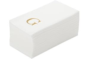 Luxenap 15.8 X 7.9 Inch Linen-Feel Guest Towels, 50 Lettered Hand Towels - Gold Letter 'G', Sans Serif Font, White Paper Dinner Napkins, airlaid, For Restrooms And Tables - Restaurantware