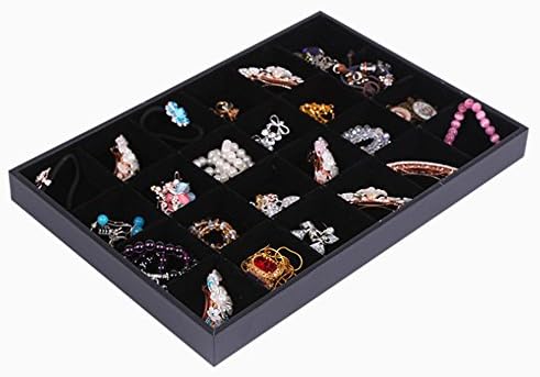 ZJKJ Jewelry Display Tray Velvet Earring Showcase Cufflinks Storage Holder Organizer (black-24)