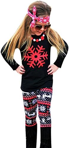 Dovee Baby 2pcs Toddler Baby Girls Snowflower Long Sleeve Outfits Top+Pants Clothes Set