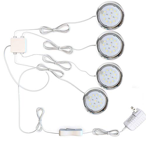 Cefrank LED Display Lighting Under Cabinet Kit - Plug-in 4 Pack Puck Light - Warm White 3000K