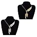 Miraculous Garden Womens 2pcs Vintage Multi-Layer Black Braided Genuine Leather Cord Rope Antique Silver/Gold Feather Leaf Chain Charm Pendant Tassel Necklace Sweater Chain Necklace (Silver+Gold)
