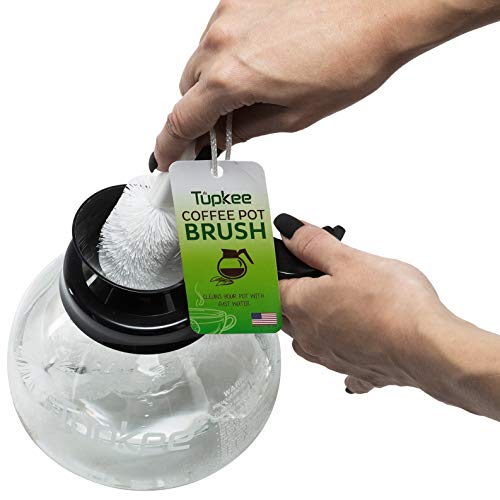Tupkee Coffee Pot Cleaning Brush – Non Scratching, Long Lasting Bristles, Curved Coffee Decanter Cleaning Brush