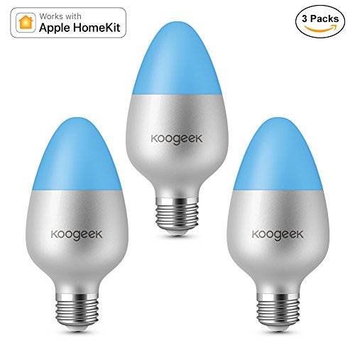Koogeek WiFi Smart LED Light Bulb E26, 60W Equivalent 16000K Dimmable Colors, Siri, Timers, Works with Apple HomeKit on 2.4Ghz Network (3 Packs)