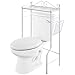 MyGift White Metal Over The Toilet Standing Shelf with Vintage Scrollwork Accents and Magazine Basket, Freestanding Bathroom Space Saver Organizer Rack