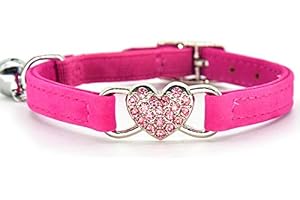 CHUKCHI Heart Bling Cat Collar with Safety Belt and Bell 8-11 Inches