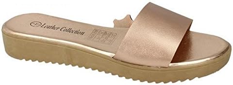 Leather Collection Womens/Ladies Low Platform Mule Sandals (9 US) (Rose Gold)
