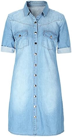 Felove Women's Botton Denim Shift Shirt Dress