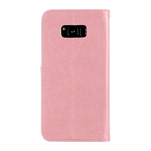 UNEXTATI Galaxy S8 Plus Stand Magnetic Flip Cover Card Holders & Hand Strap Wallet Case with Kickstand for Samsung Galaxy S8 Plus (Rose Gold)