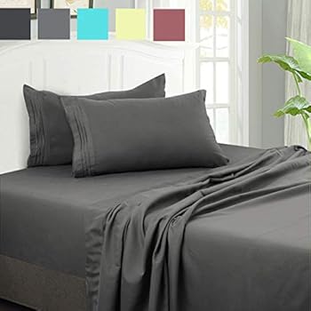 FAIRYLAND Bed Sheet Set 4-Piece with 14-Inch Deep Pocket Fitted Sheet Hypoallergenic 1800 Series Microfiber Bed Sheets Wrinkle, Shrink, Fade, Stain Resistant(Full,Dark Grey)