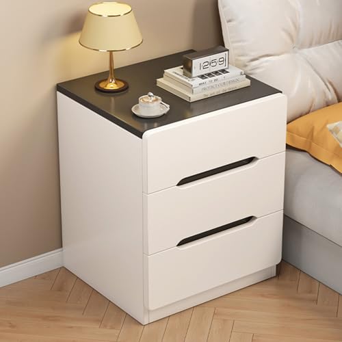 Beauenty Modern Nightstand, Bedside Table with 3 Drawers, Storage Side Tables, Space Saving End Table Cabinet for Bedroom, Office, Hotel, 40x40x56cm (3 Drawers-Black & White)