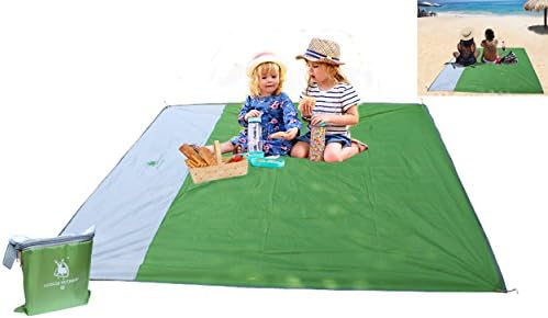Pocket Outdoor Picnic Sports Camping Travelling and Sand Beach Play Blankets Sheet Waterproof Damp-proof and no Sand Perfect Oxford Cloth Large Size Mat (79 x 79 inches) for 4 - 6 People (Green)