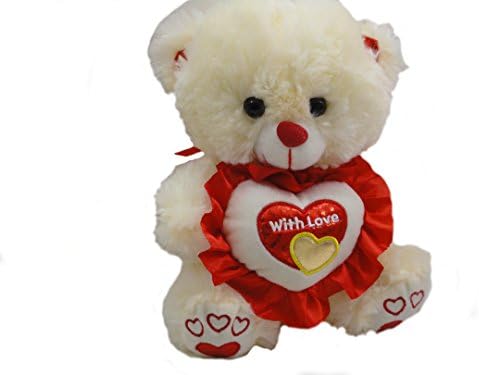 Valentine's Day Teddy Bear Plush Ivory White with Ruffled Heart Pillow "With Love"
