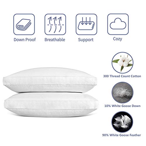 downluxe Goose Down Feather Pillow 2 Pack Gusseted Bed Pillows for