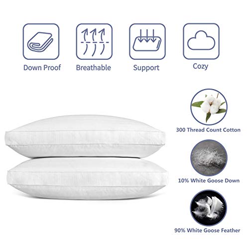 downluxe Goose Down Feather Pillow - 2 Pack Gusseted Bed Pillows for Sleeping with Premium 100% Downproof Cotton Shell