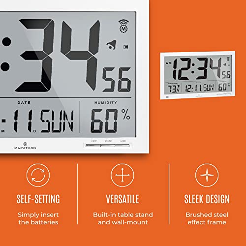 MARATHON Slim Jumbo Atomic Wall Clock, White Large, 15Inch Display