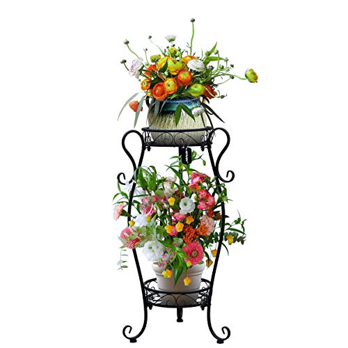 AISHN Metal Plant Stand 2-Tiered Potted，Supports Floor Flower Pot Round Rack Display，Perfect for Home, Garden, Patio, Outdoor Indoor - Thumbnail 4