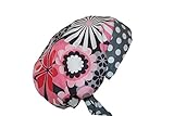 Surgical Scrub Hat Cap Pink Grey Flower Dots Fitted Feminine