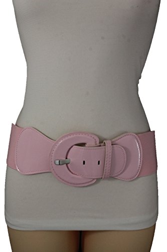 TFJ Women Elastic Fashion Belt Hip High Waist Round Buckle Plus M L Light Baby Pink