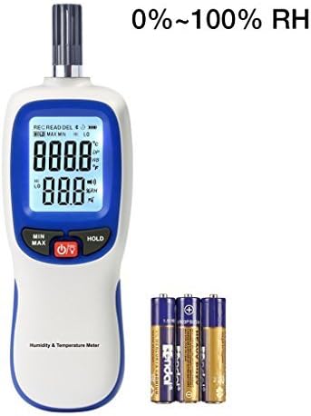 Digital Thermometer Hygrometer, Portable Handheld Humidity and Temperature Moisture Meter Tester Gauge with LCD Backlight, Wet Bulb / Dew Point Temperature Detector for Indoor and Outdoors