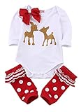 Infant Baby Girl Christmas Clothes Set Bowknot Deer Bodysuit Red Leg Warmer Outfits