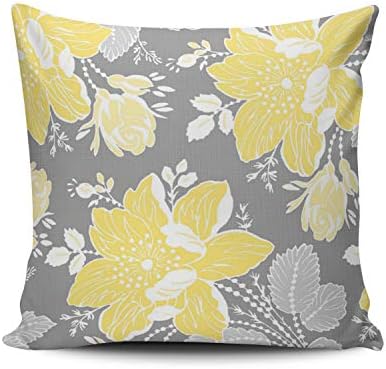 WULIHUA Decorative Throw Pillow Covers Yellow Gray White Floral? Fine Zipper Pillowcases Throw Pillow Cushion Covers for Sofa Double Sides Printed Square 16x16 Inches