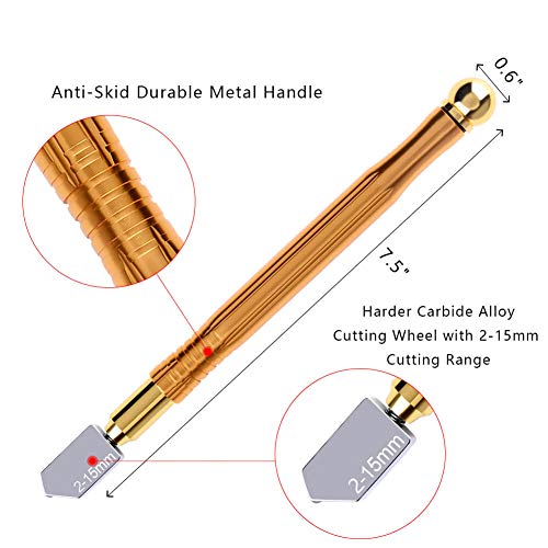 image for Anezus Glass Cutter Tool with 2-15mm Metal Handle Glass Cutter, Cut Re