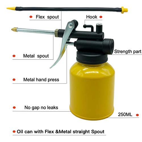 Junchi High Pressure Pistol Hand Pump Oil Can with 2 Kinds Oiler Can Spout Nozzle - Thumbnail 3