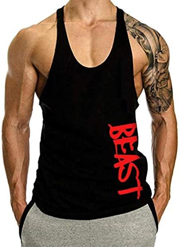 Mens Beast Letter Printed Tank Tops Sleeveless Bodybuilding Stringers Gym Workout Fitness Vest