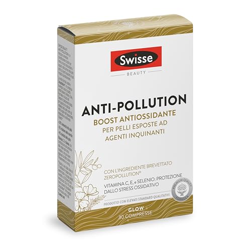SWISSE Anti Pollution - Integratore Pelle per Pelli Esposte ad Agenti Inquinanti, Antiage e Schiarente, Boost di Vitamina C, E, Selenio con ZEROPOLLUTION®, 30 Compresse Made in Italy, Ideale in Città