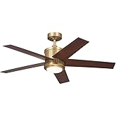 Kichler Brahm Collection 48 Inch Indoor Ceiling Fan with LED Light in Natural Brass Finish with Reversible Blades, for Living