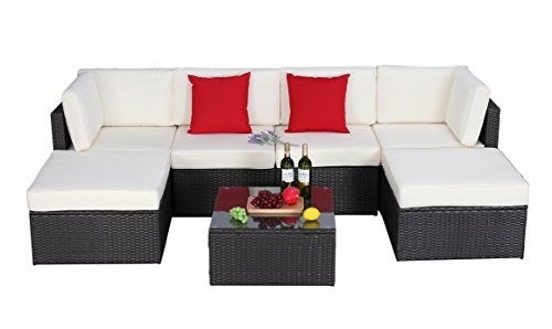 Do4U 7pcs Outdoor Patio Garden Rattan Wicker Sofa Set Sectional Furniture Set (6901-Exp)