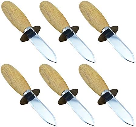 Baimeixun 6 Pcs Wooden Handle Stainless Steel Oyster Knife Clam Knife Sharp-edged Shucker Shell Seafood Opener Tool